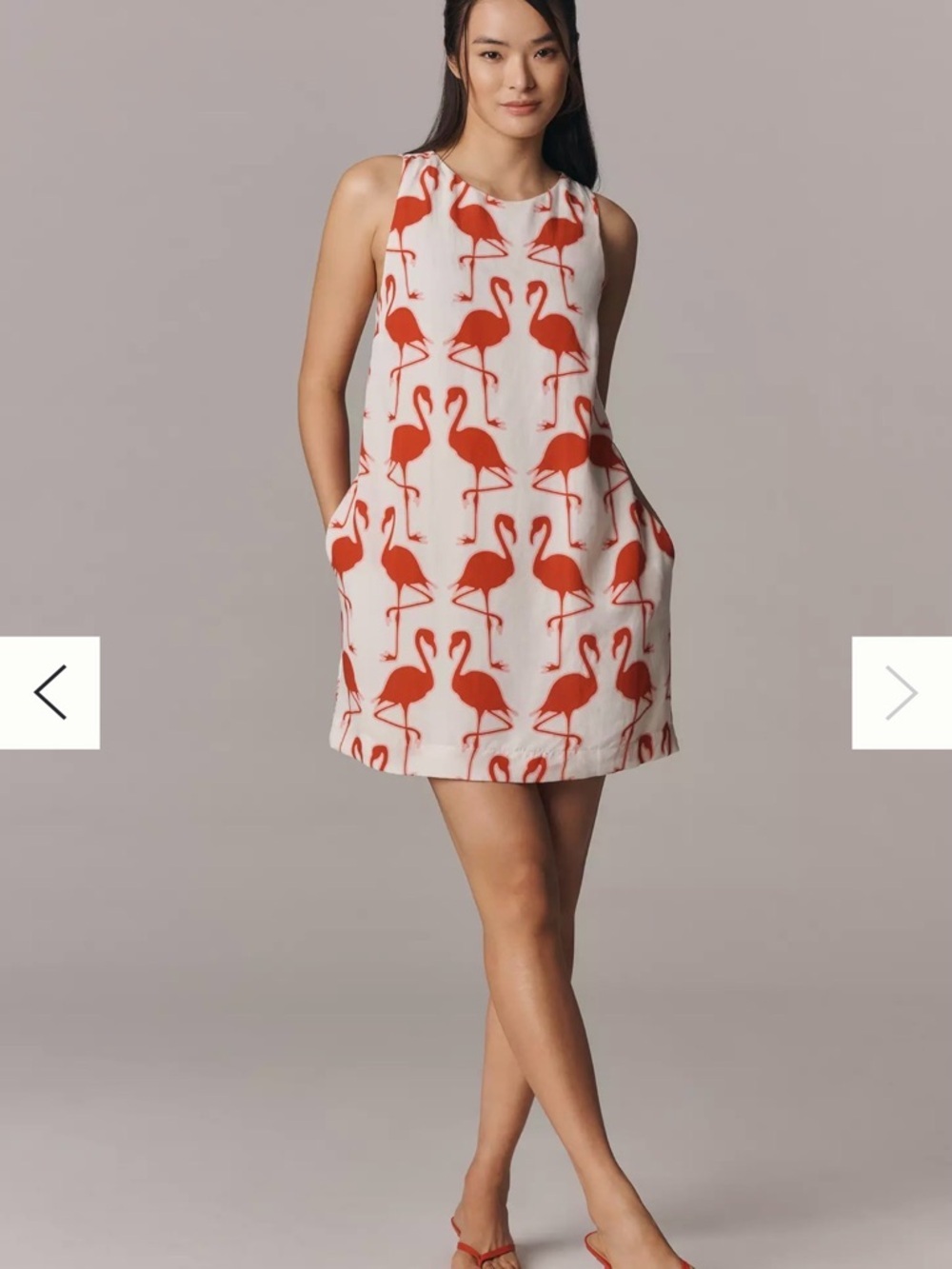 Maeve White Mini Dress with Coral Flamingo Print - NWOT